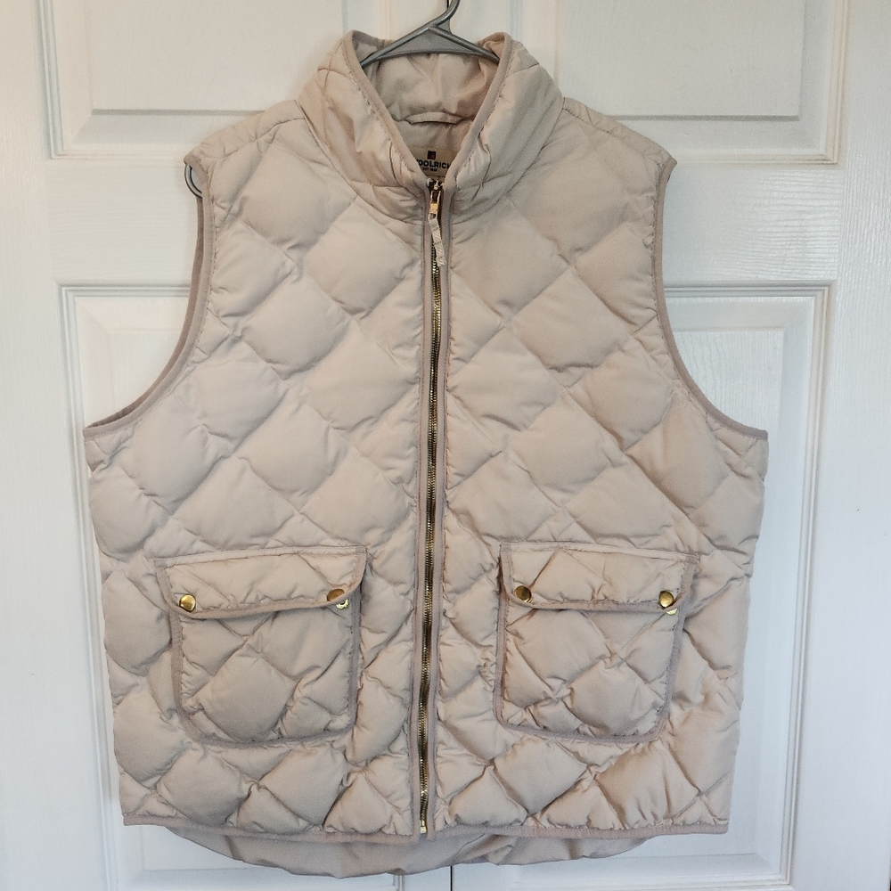 Woolrich Duck Down Puffer Quilted Womens Cream Puffer Full Zip Vest Size XXL